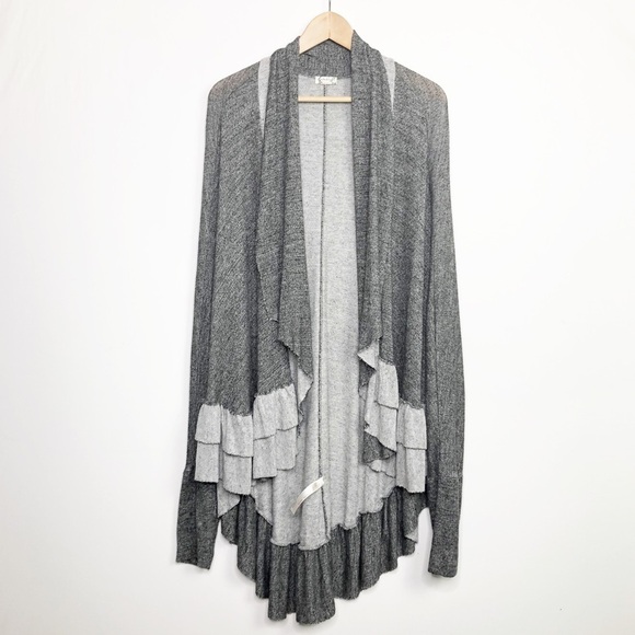 Free people intimately gray two-tone open closure ruffled hem oversized… - Picture 2 of 10
